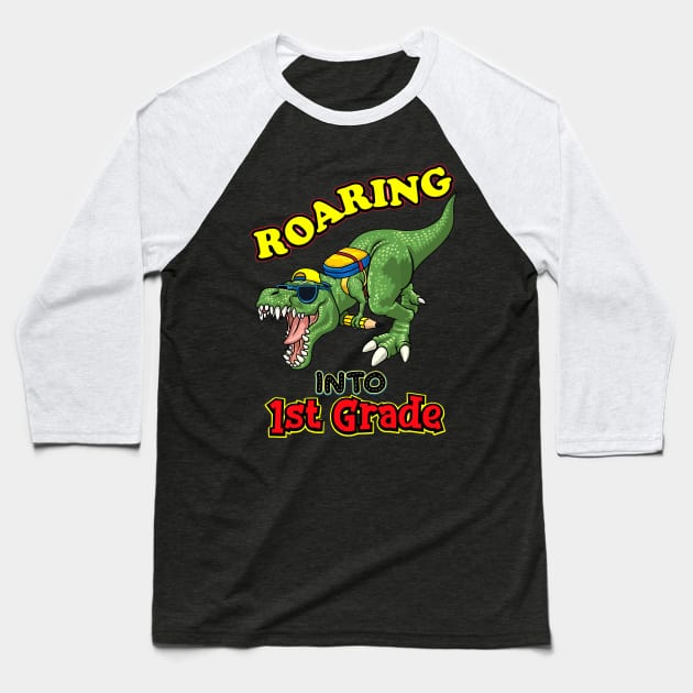 Kids Dinosaur Graduation T-Shirt Design, Roaring Into 1st Grade , School  Cute Dino Baseball T-Shirt by David white